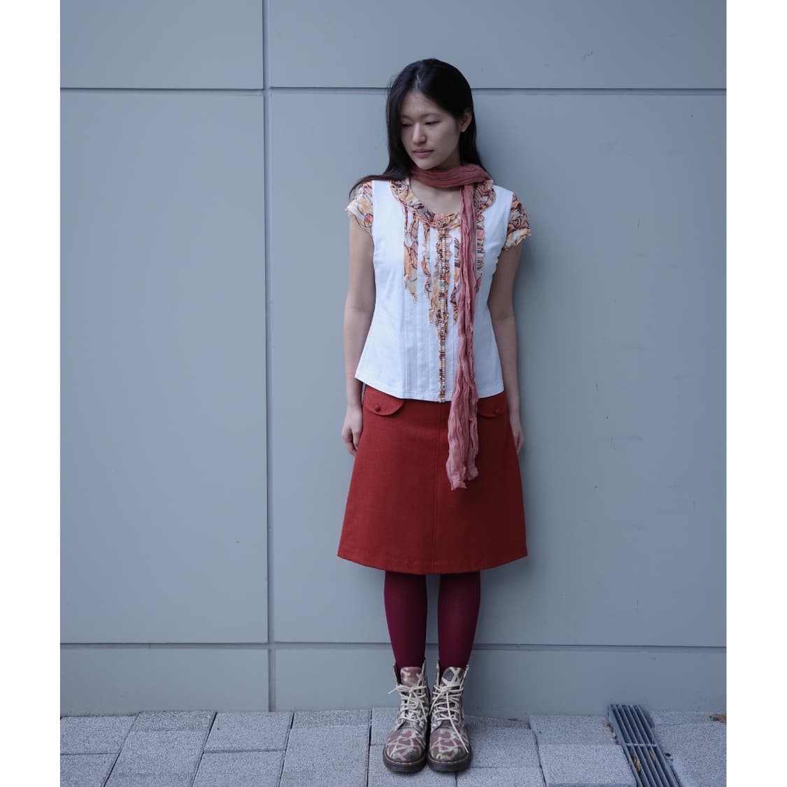 빈티지 레드 미디 스커트 상품이미지2