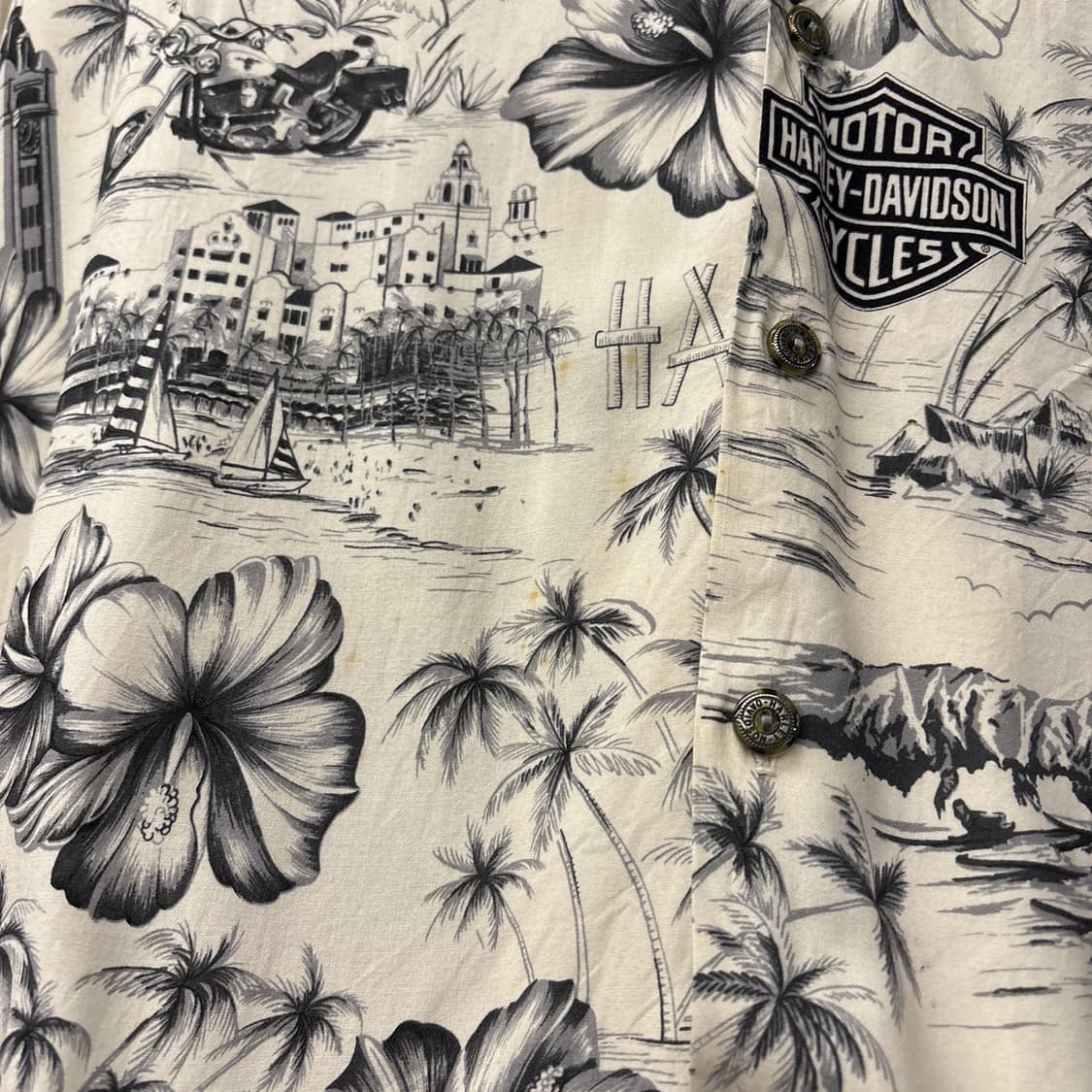 90s 할리데이비슨X토리 리차드 시그니처 패턴 하와이안 셔츠 N1065 상품이미지6