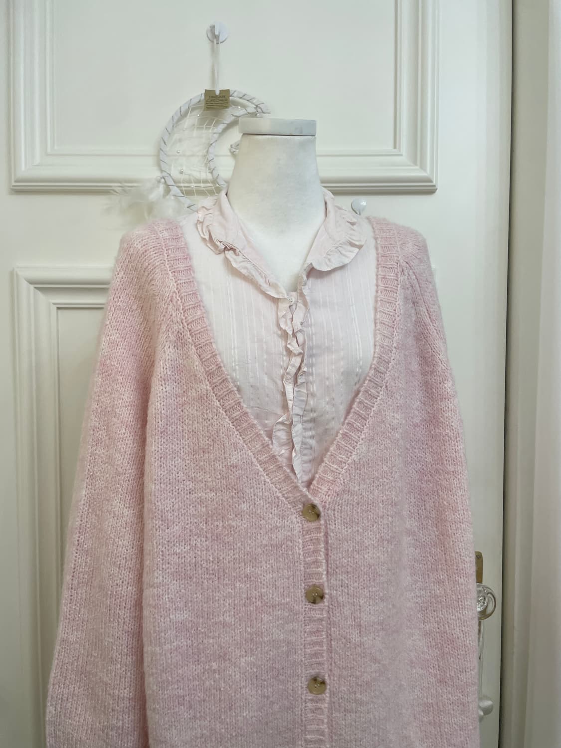 pink melange back point over cardigan 상품이미지5
