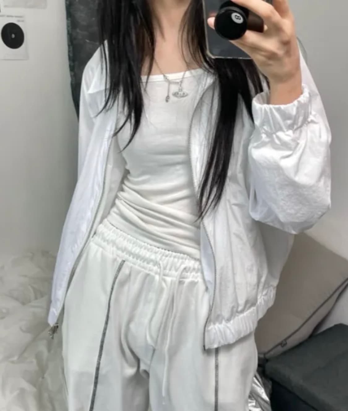 오피엠(OPM) naylon two-way crop jumper_화이트 상품이미지4