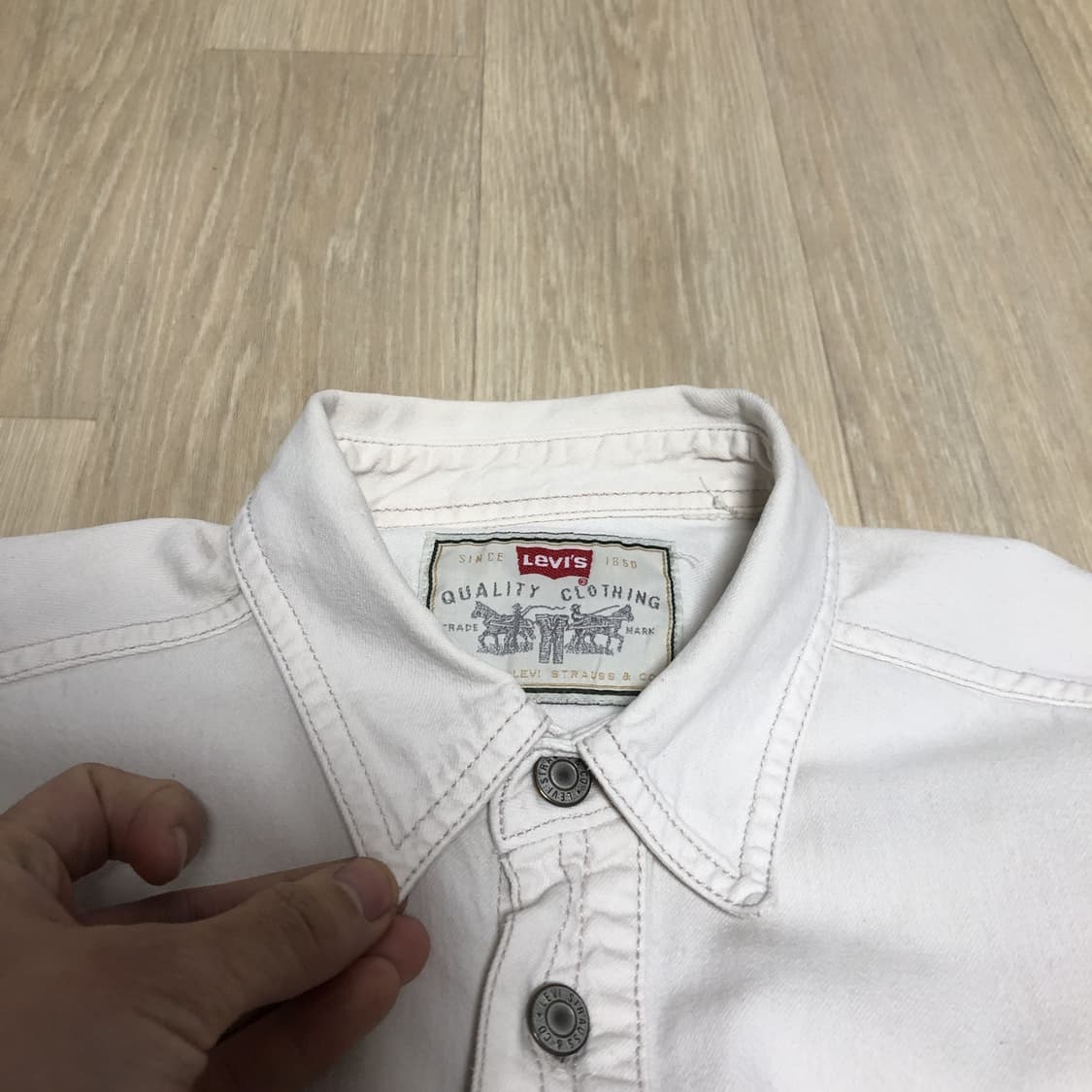 (M) 90's 리바이스 빈티지 트윌 투포켓 리벳 워크 셔츠 아이보리 상품이미지5