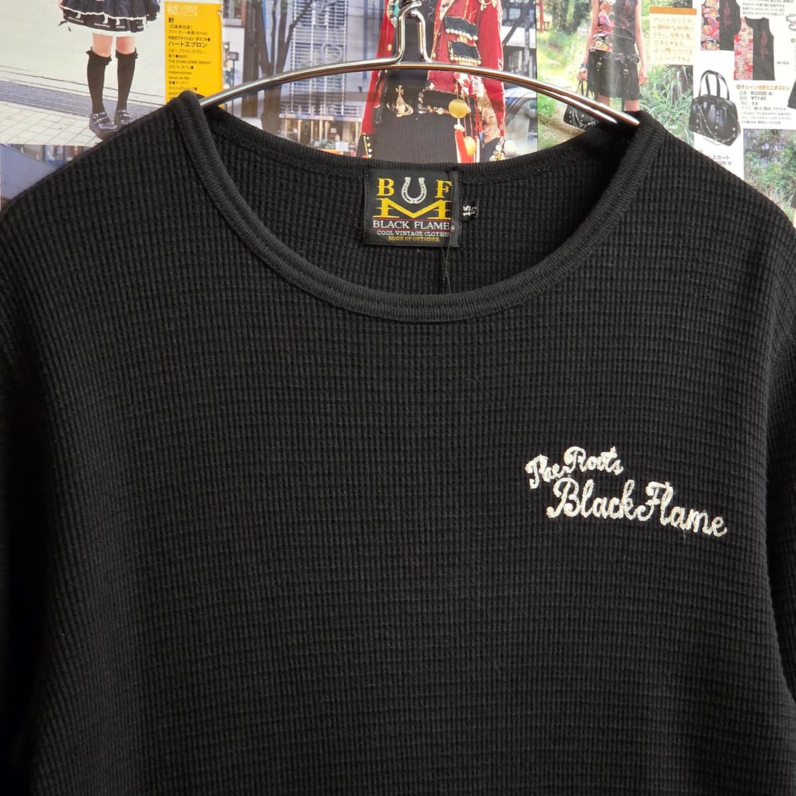 JPN 블랙 프라임 자수 레터링 와플 롱슬리브 상품이미지2