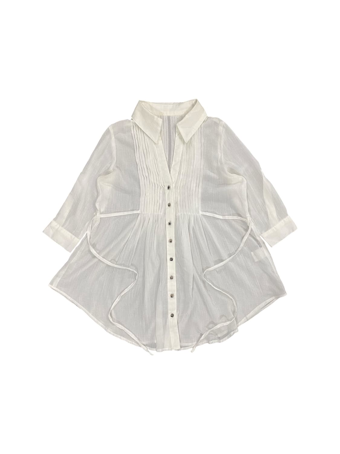 Japanese vtg 플리츠 디테일 스트링 롱셔츠 상품이미지1