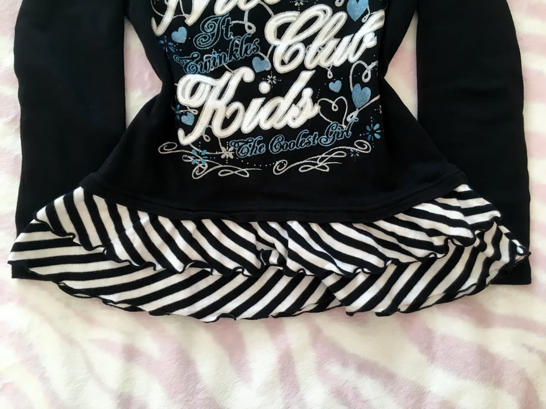 헤이세이 글리터 레터링 블랙블루 스트라이프 레이어드 탑 팝갸루 펑크 상품이미지5