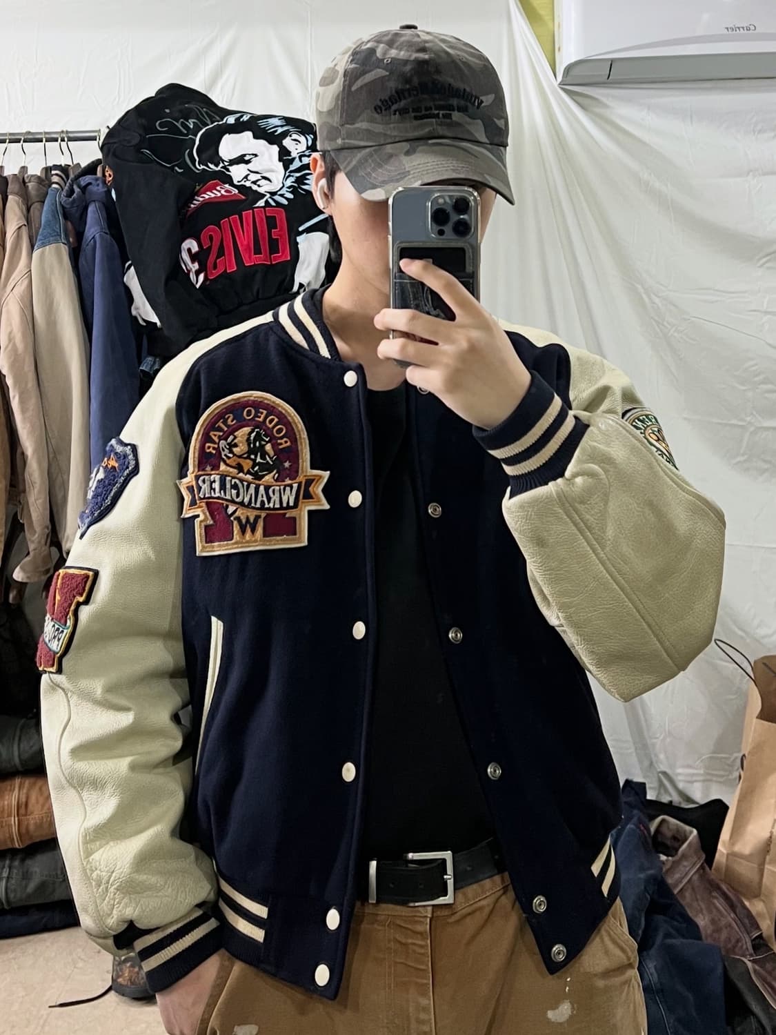 90s 랭글러 가죽 바시티 자켓 상품이미지2