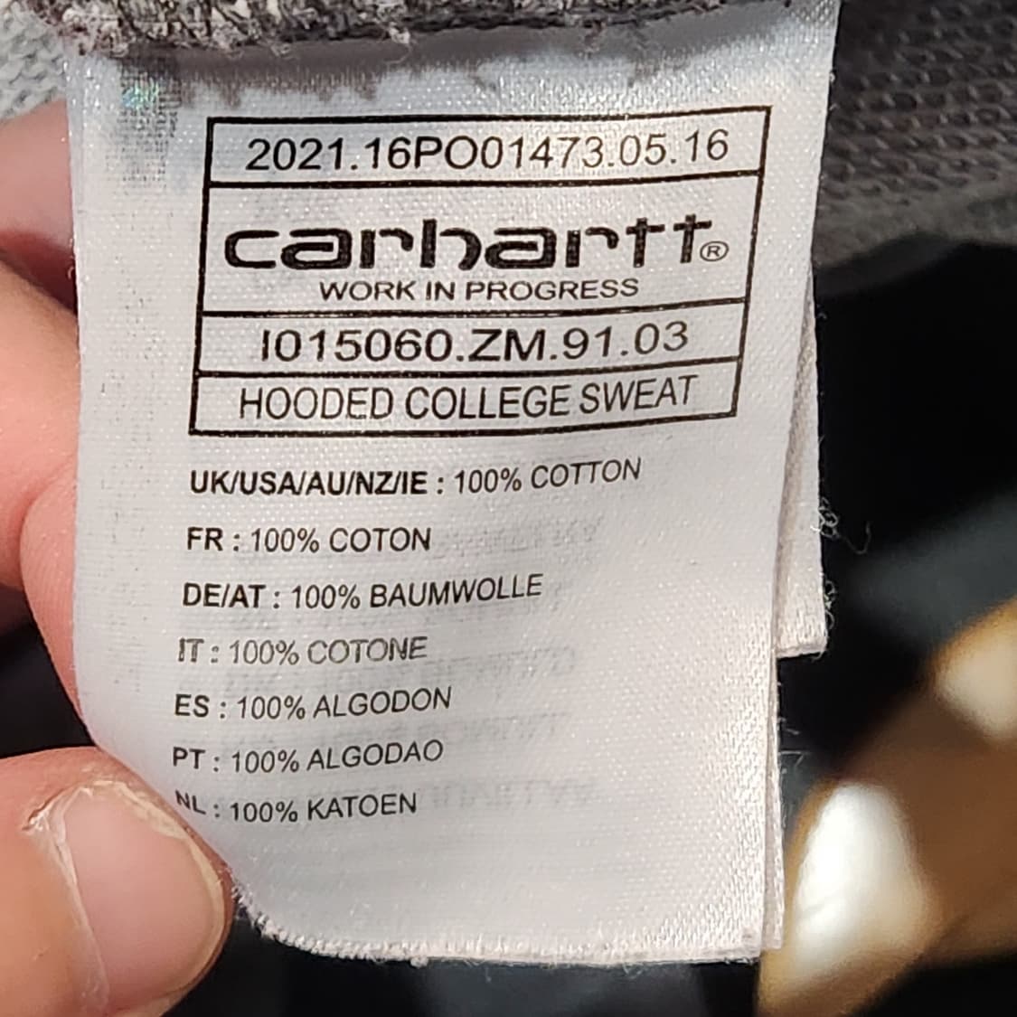 칼하트 로고 그레이 후드티 (L) 상품이미지3