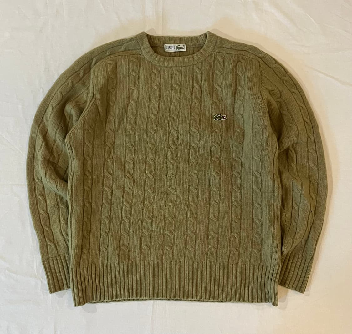 80s CHEMISE 라코스테 꽈배기 울 니트 올리브 상품이미지1