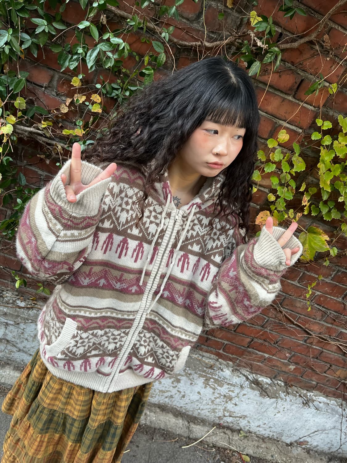 딸기 바닐라 양털 니트 후드 아우터 상품이미지3