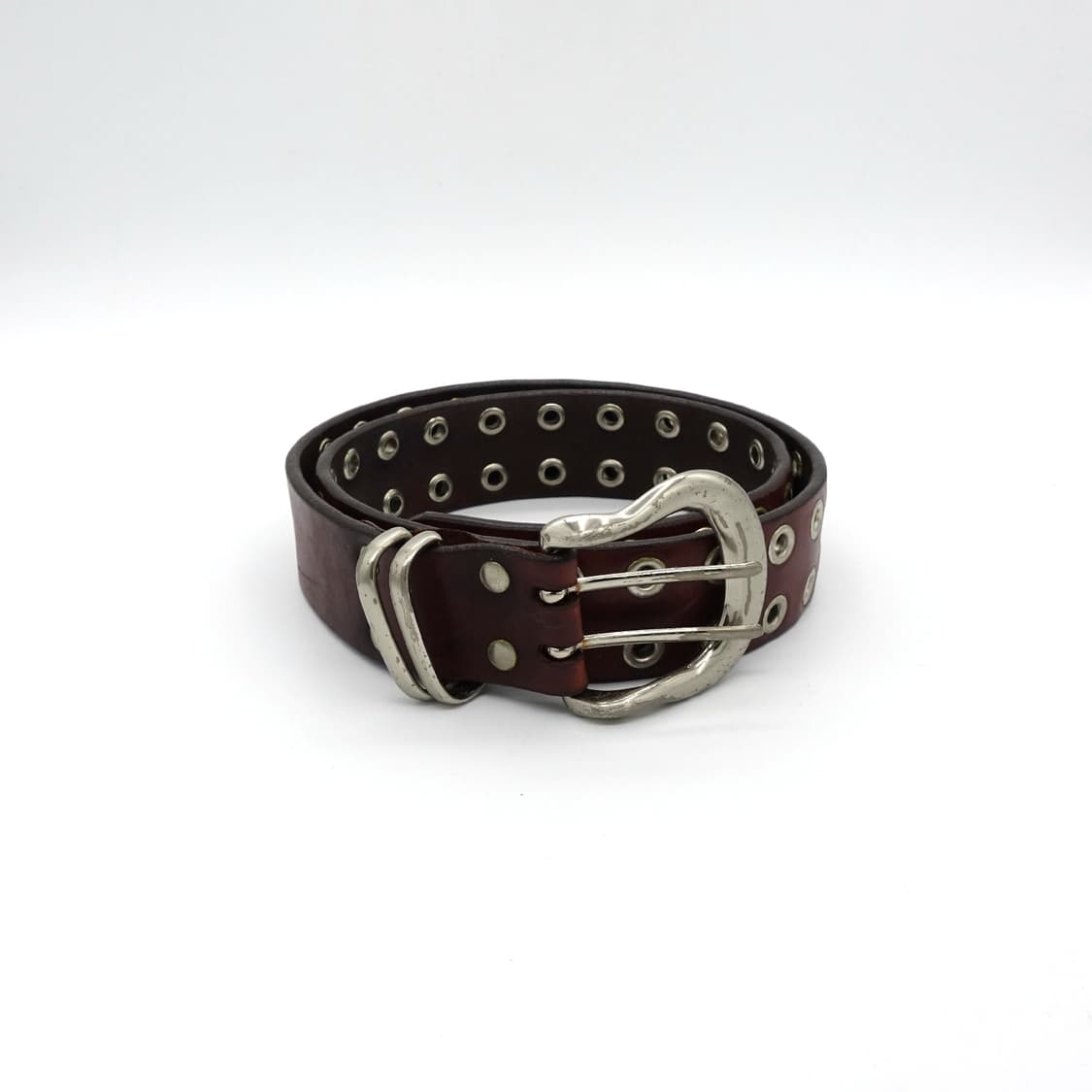 LEATHER 빈티지 레더 더블아일렛 버건디 레더 벨트 상품이미지2