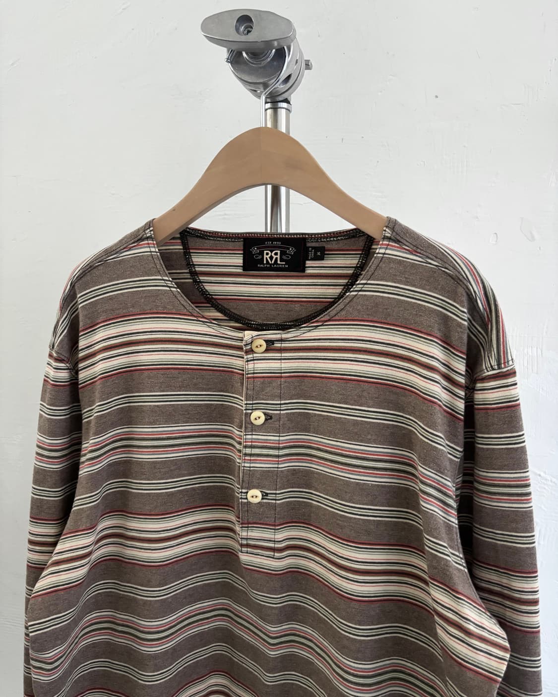 RRL 더블알엘 브라운 스트라이프 헨리넥 롱슬리브 상품이미지6