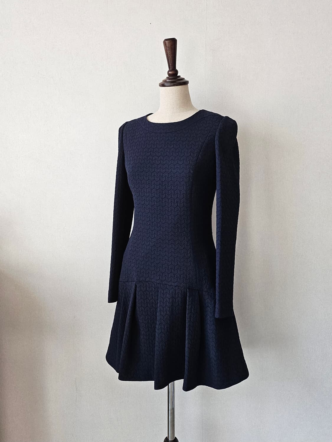 JJ지고트 프리미엄 빈티지 네이비 자카드 플레어 원피스 (44~날씬55) 상품이미지3