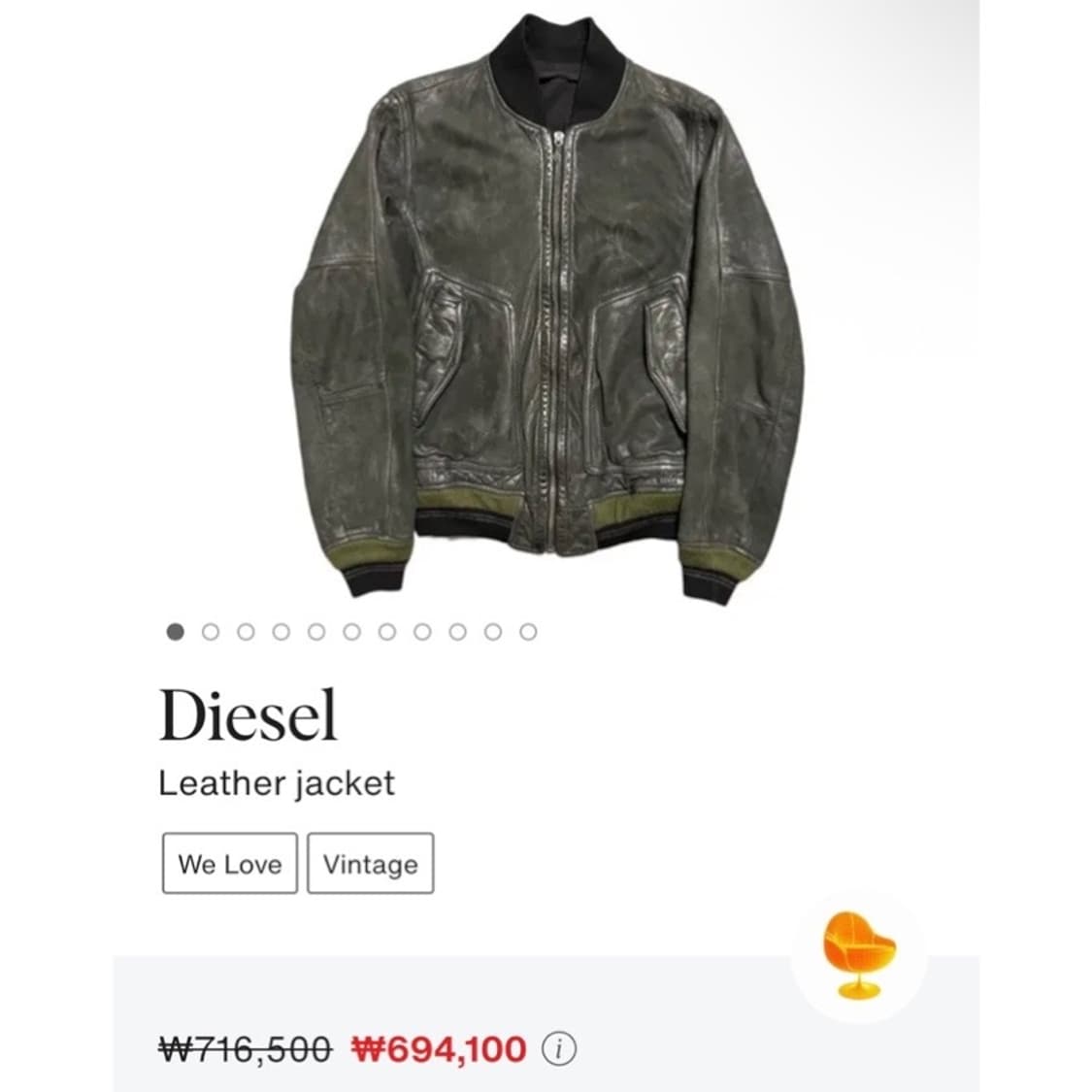 디젤 00’s Y2K 카프 레더 봄버 블루종 자켓 올리브 그린 상품이미지2