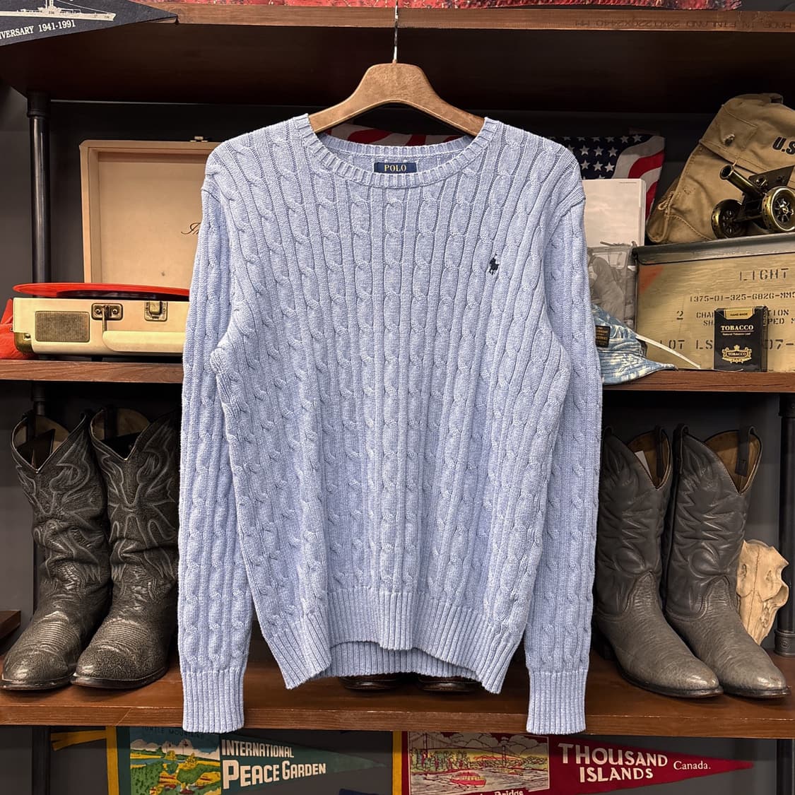 신형라벨 폴로 랄프로렌 케이블 코튼니트 스웨터 블루 N1050 상품이미지1