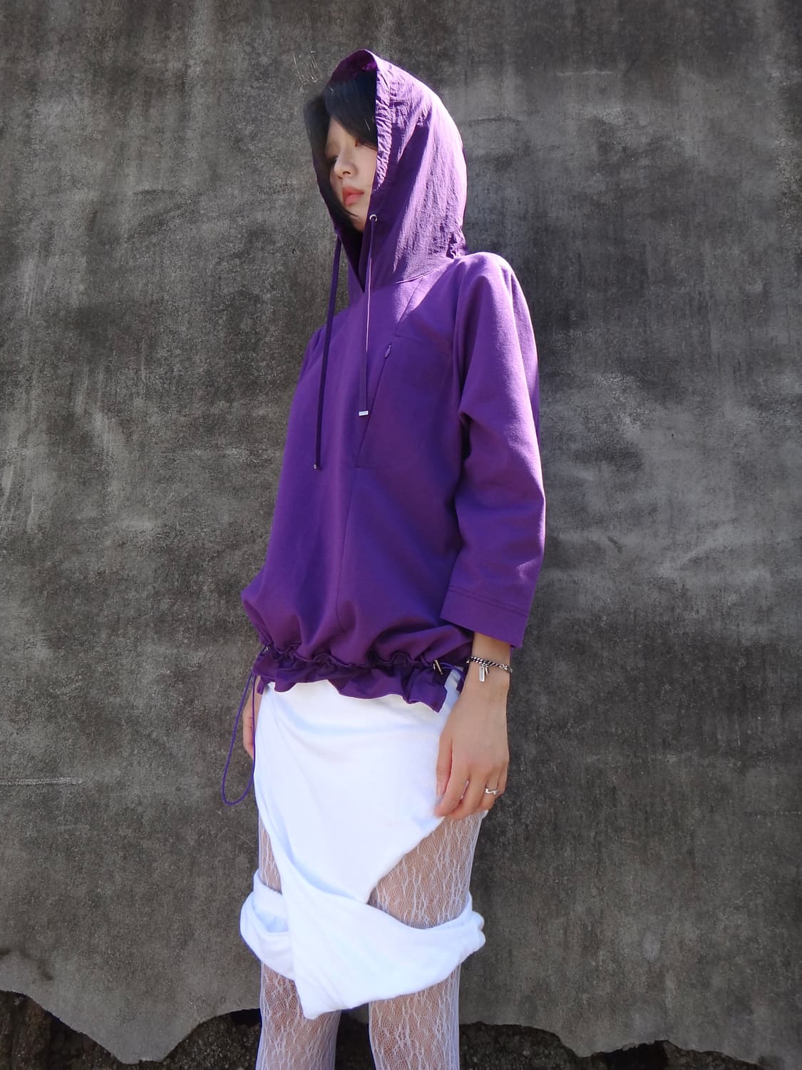 Hoodie wrinkle half top / purple 상품이미지1