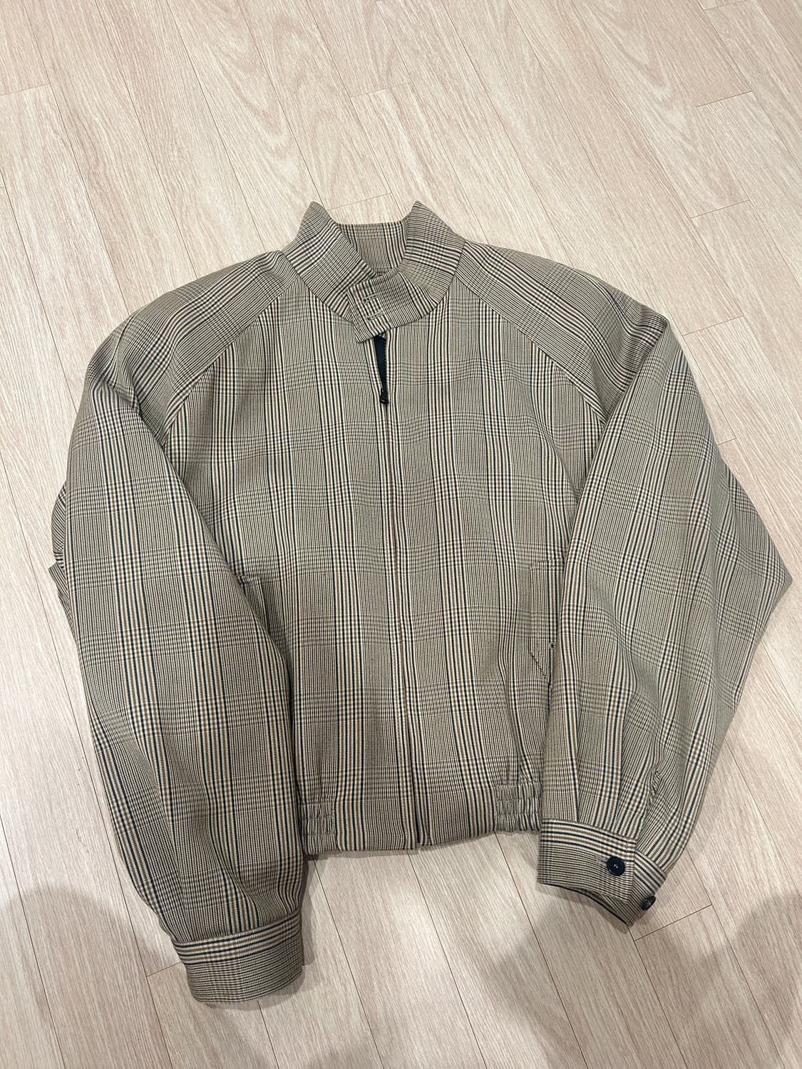 렉토 글렌체크 해링턴 숏 울 자켓 블루종 L 상품이미지5