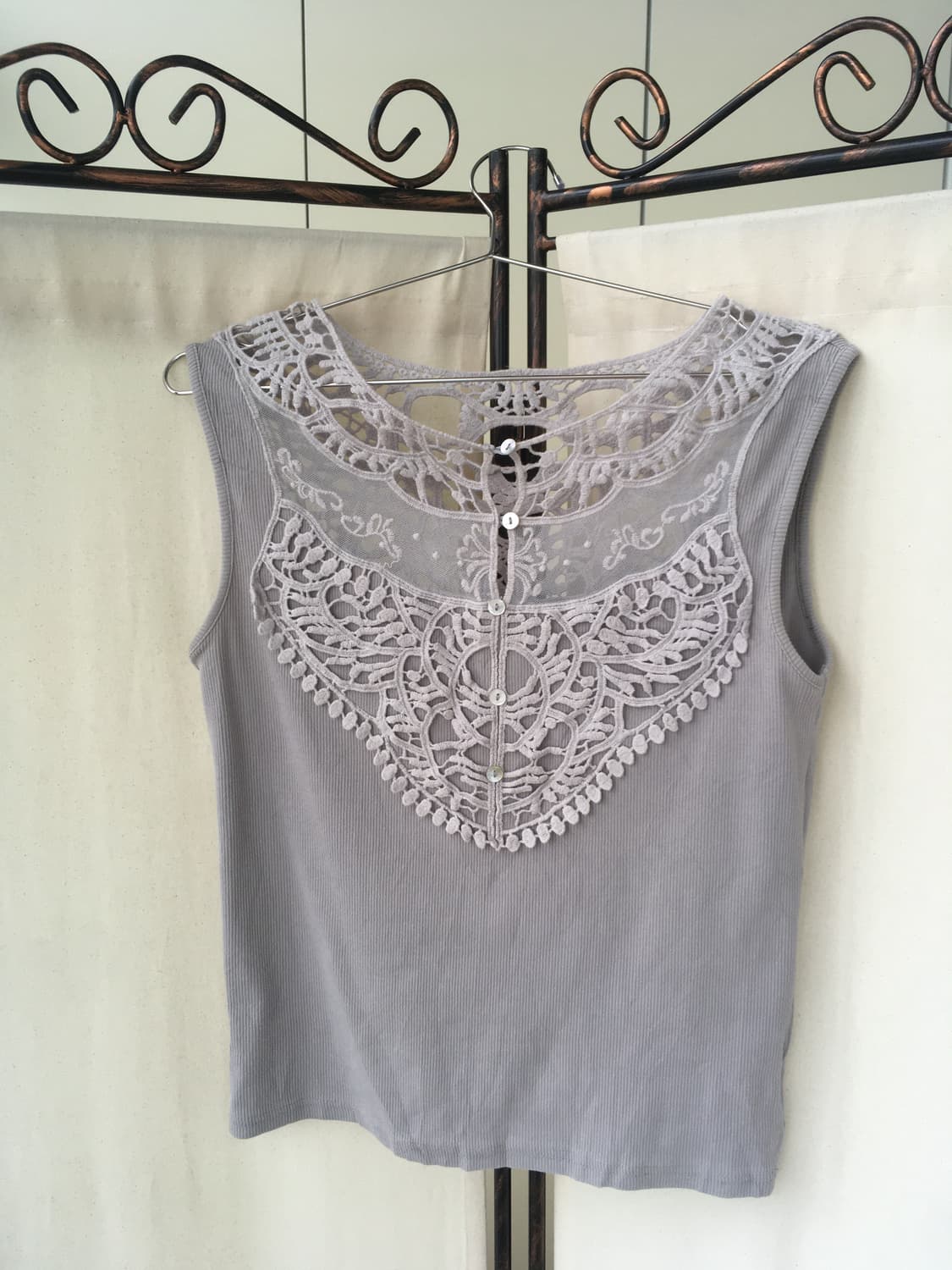 일본빈티지 뮤트 그레이 레이스 슬리브리스 상품이미지5