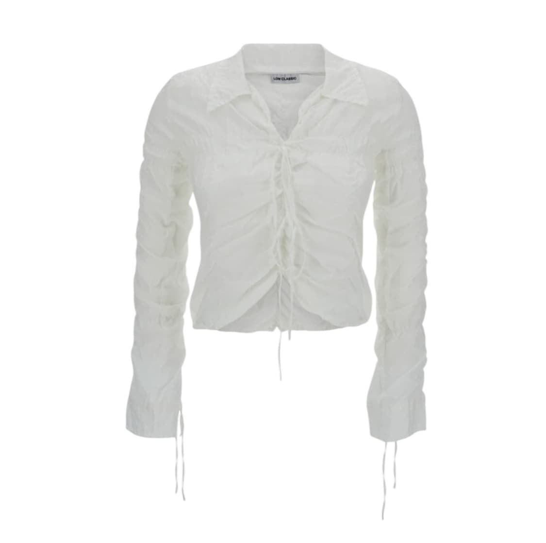 (s) 로우클래식 셔링 크롭 블라우스 상품이미지1