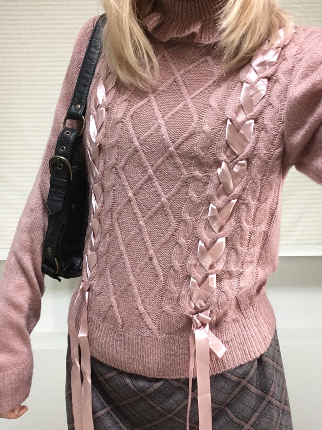 jpn vintage rosepink cut out eyelet knit 상품이미지3