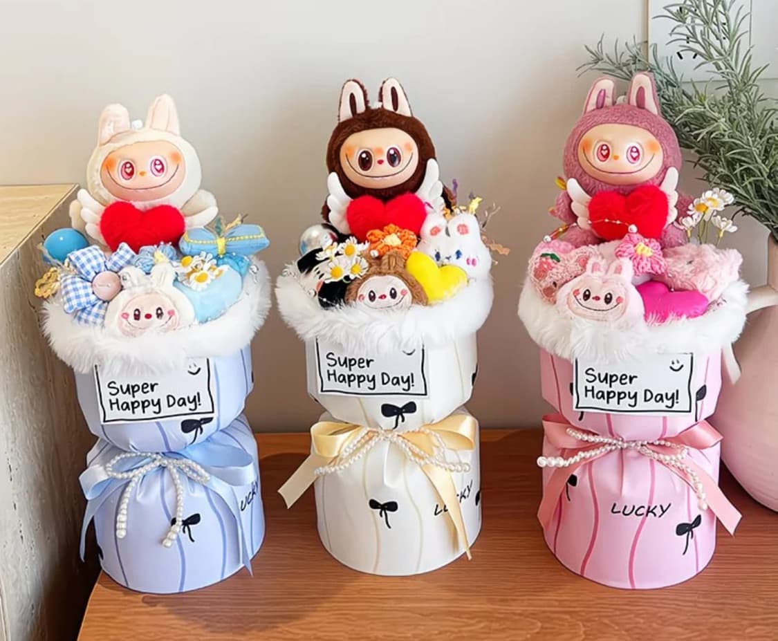 라부부인형가방고리꽃다발 화이트/핑크 상품이미지2