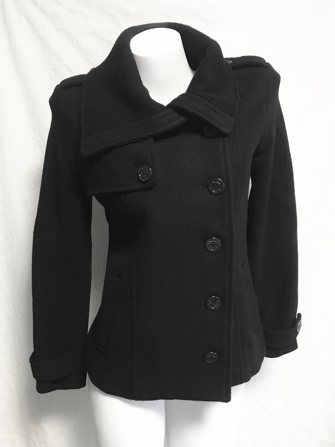 빈티지 사선 버튼 언발 카라 하이넥 울 코트 상품이미지1