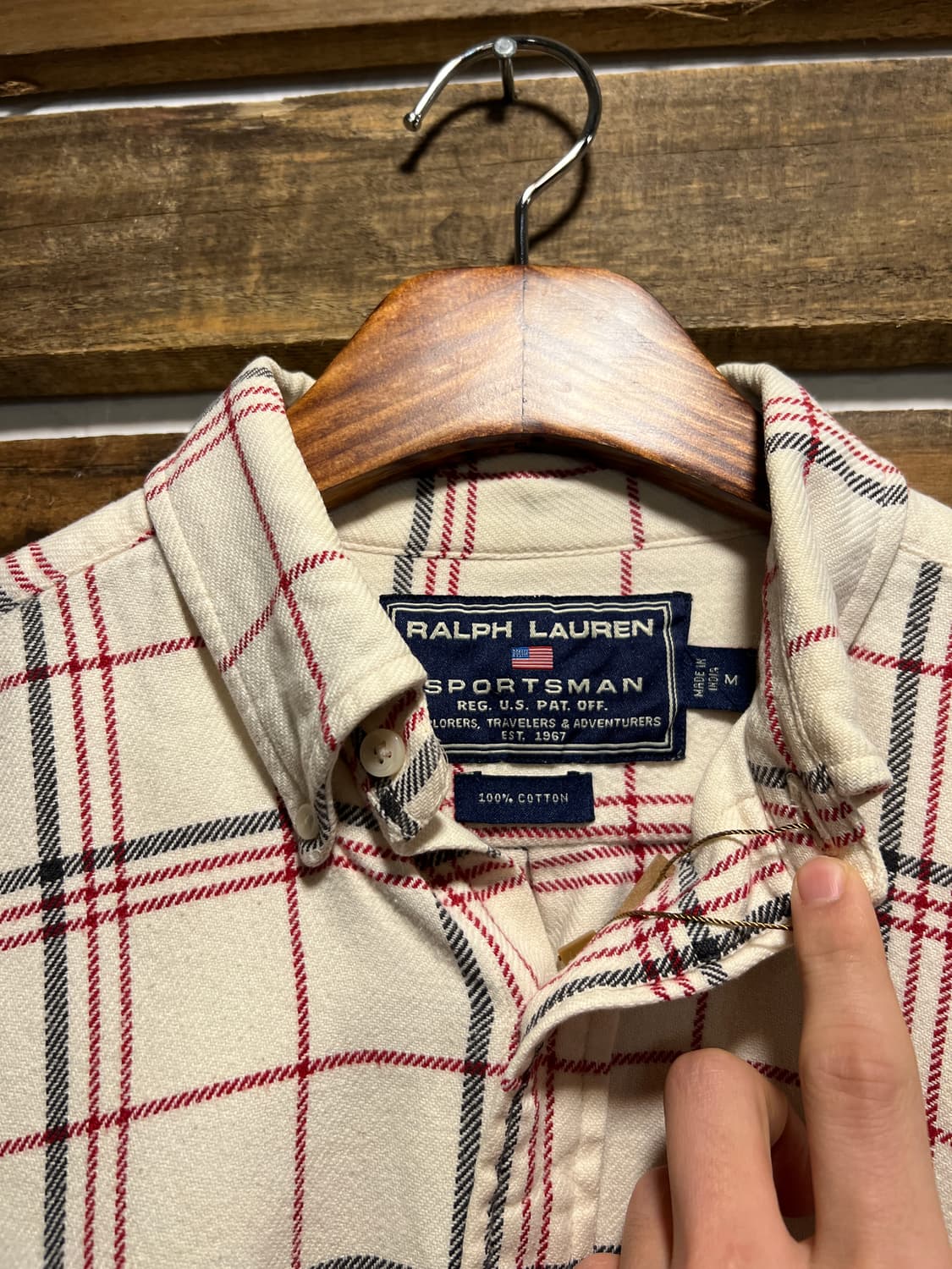 [M]90's 폴로 랄프로렌 스포츠 화이트 체크 플란넬 셔츠 상품이미지2