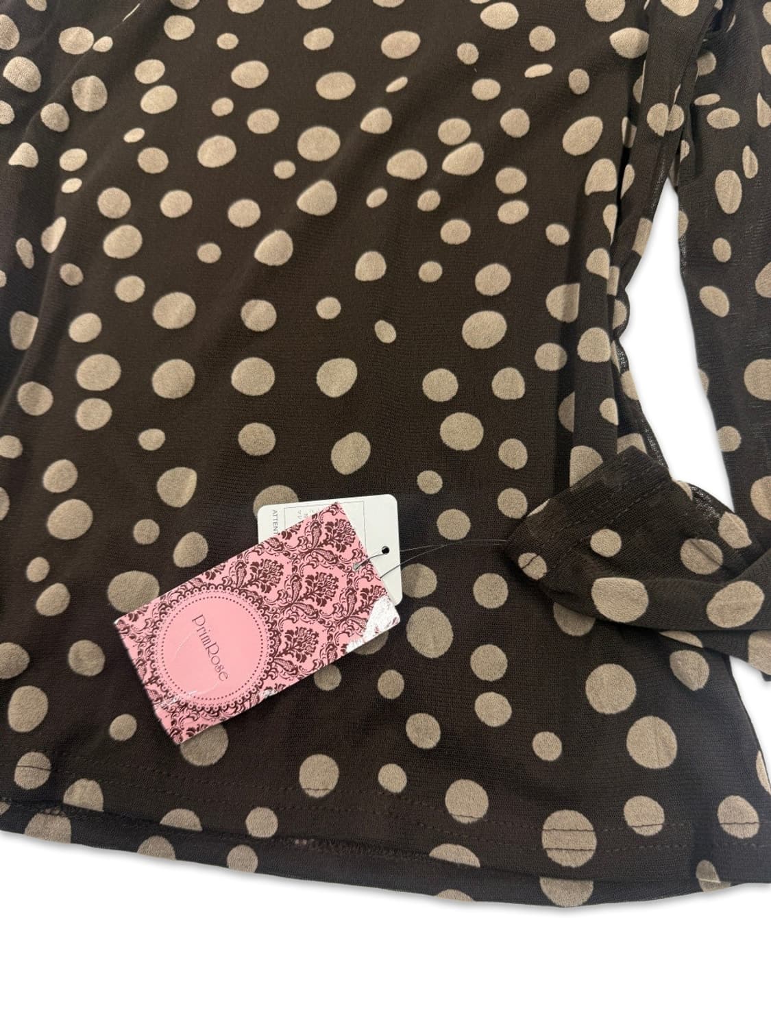 빈티지 브라운 도트 시스루 하이넥 레이어드티 상품이미지3