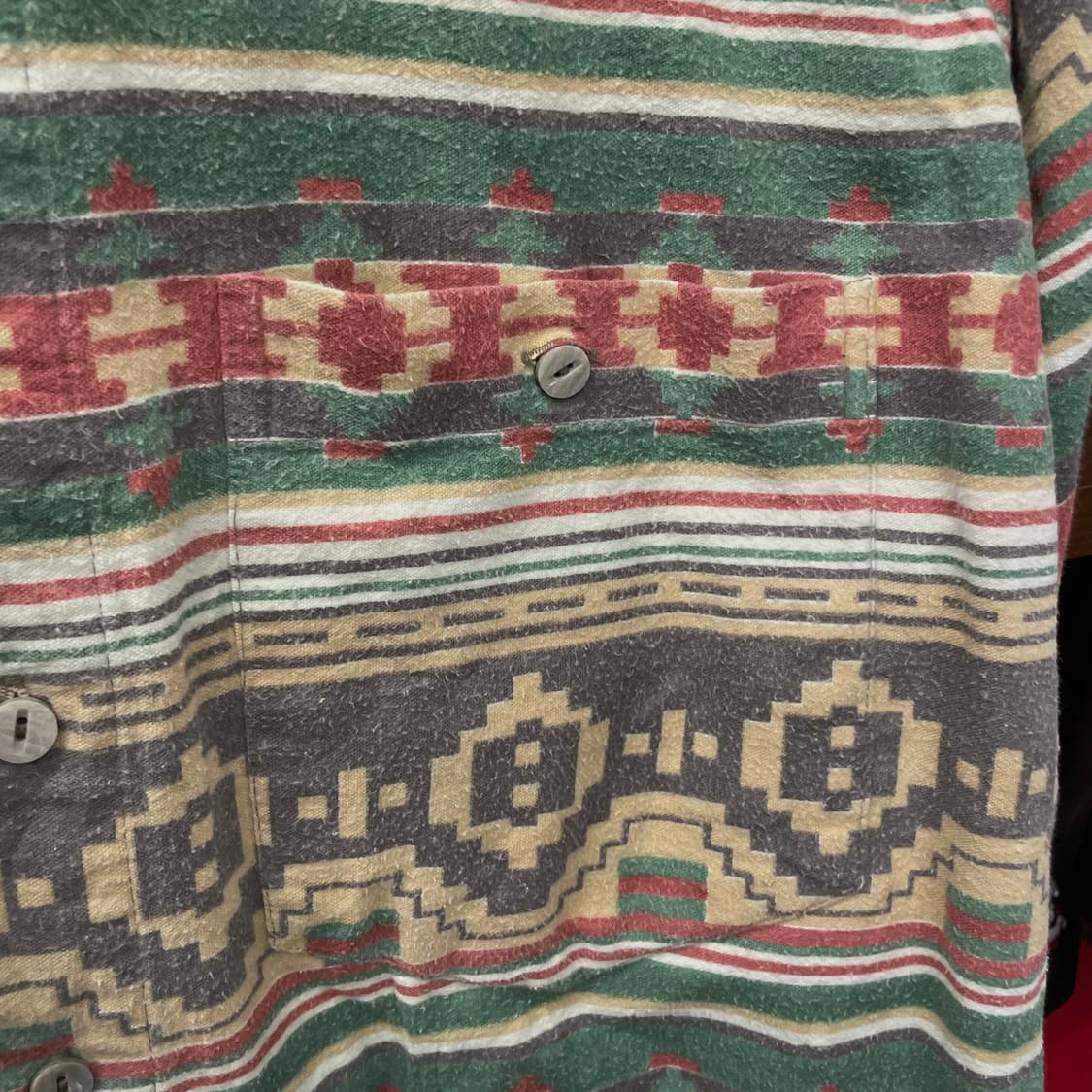 90s USA 빈티지 플란넬 나바호 패턴 포켓 셔츠 상품이미지6