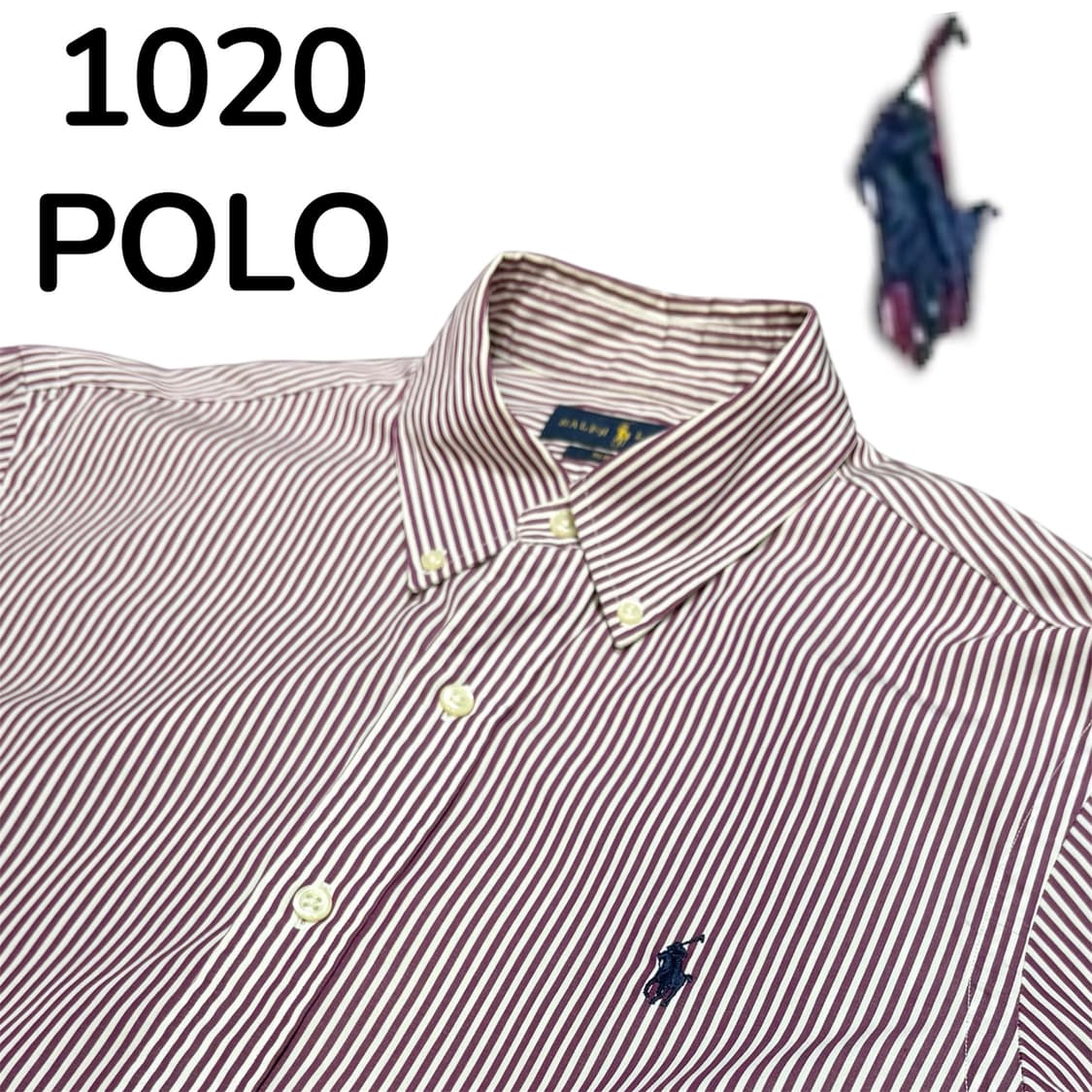 폴로 스몰 로고 스트라이프 레드 패턴 슬림핏 셔츠 M 상품이미지4