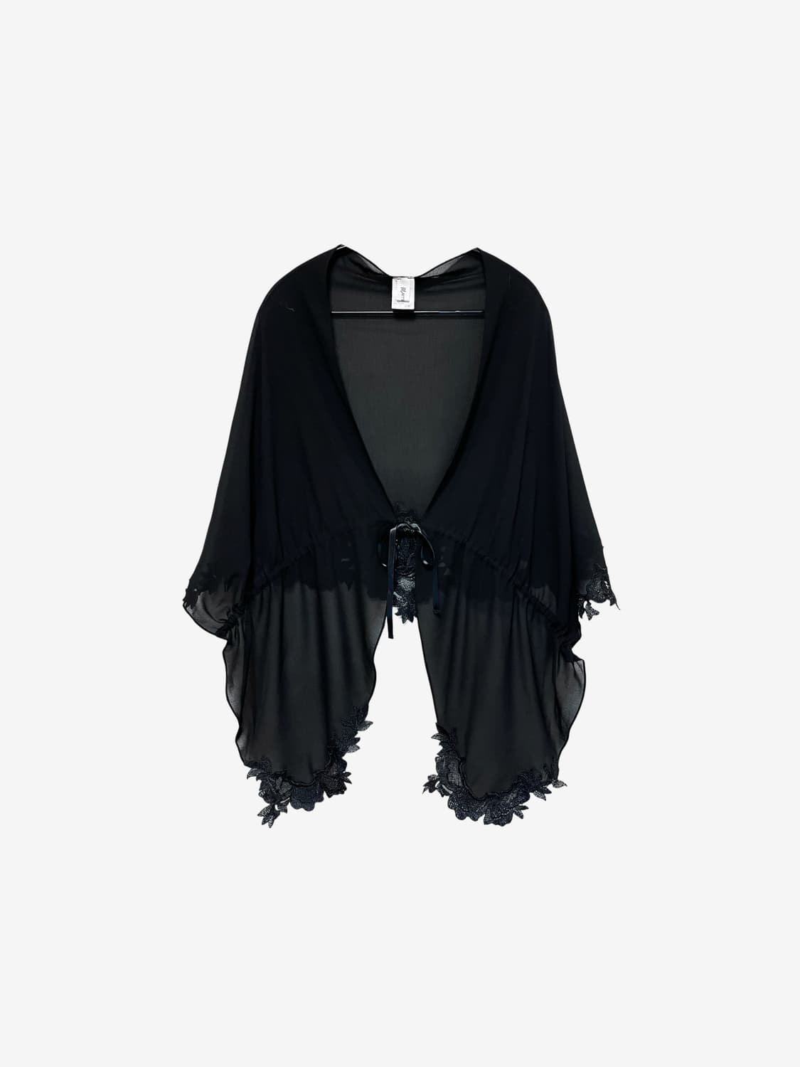 Floral Lace Trim Sheer Shawl Jacket 상품이미지3