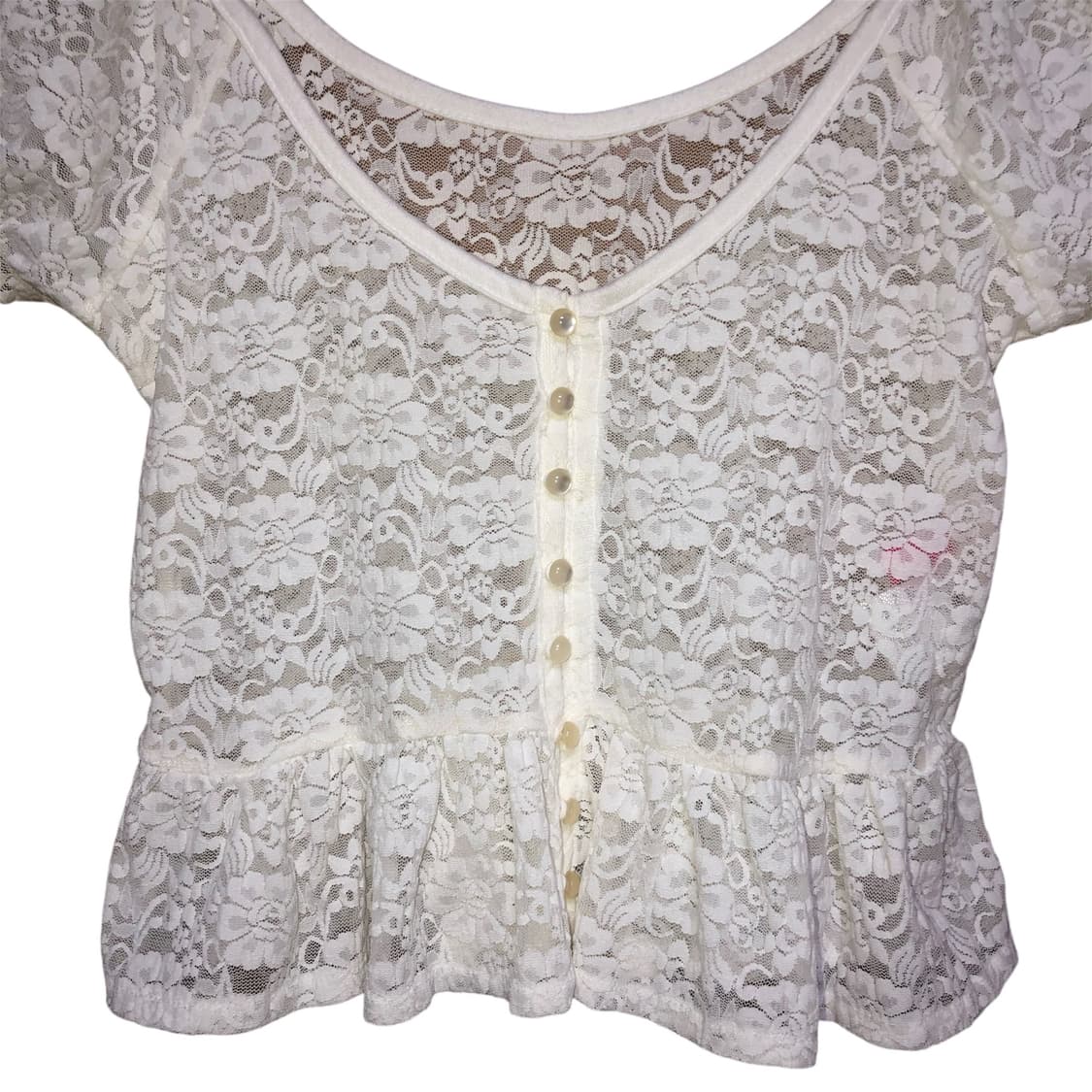 레이스 시스루 클리어 버튼 퍼프 페플럼 크롭 탑 가디건 페어리 달천 상품이미지5