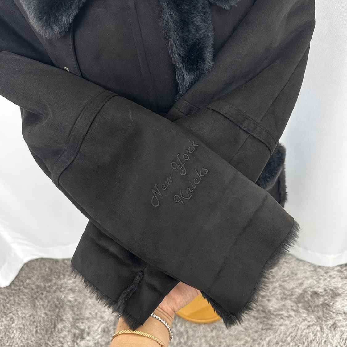   NBA 여자 보들보들 무스탕 안감퍼 롱코트 블랙 S  상품이미지4