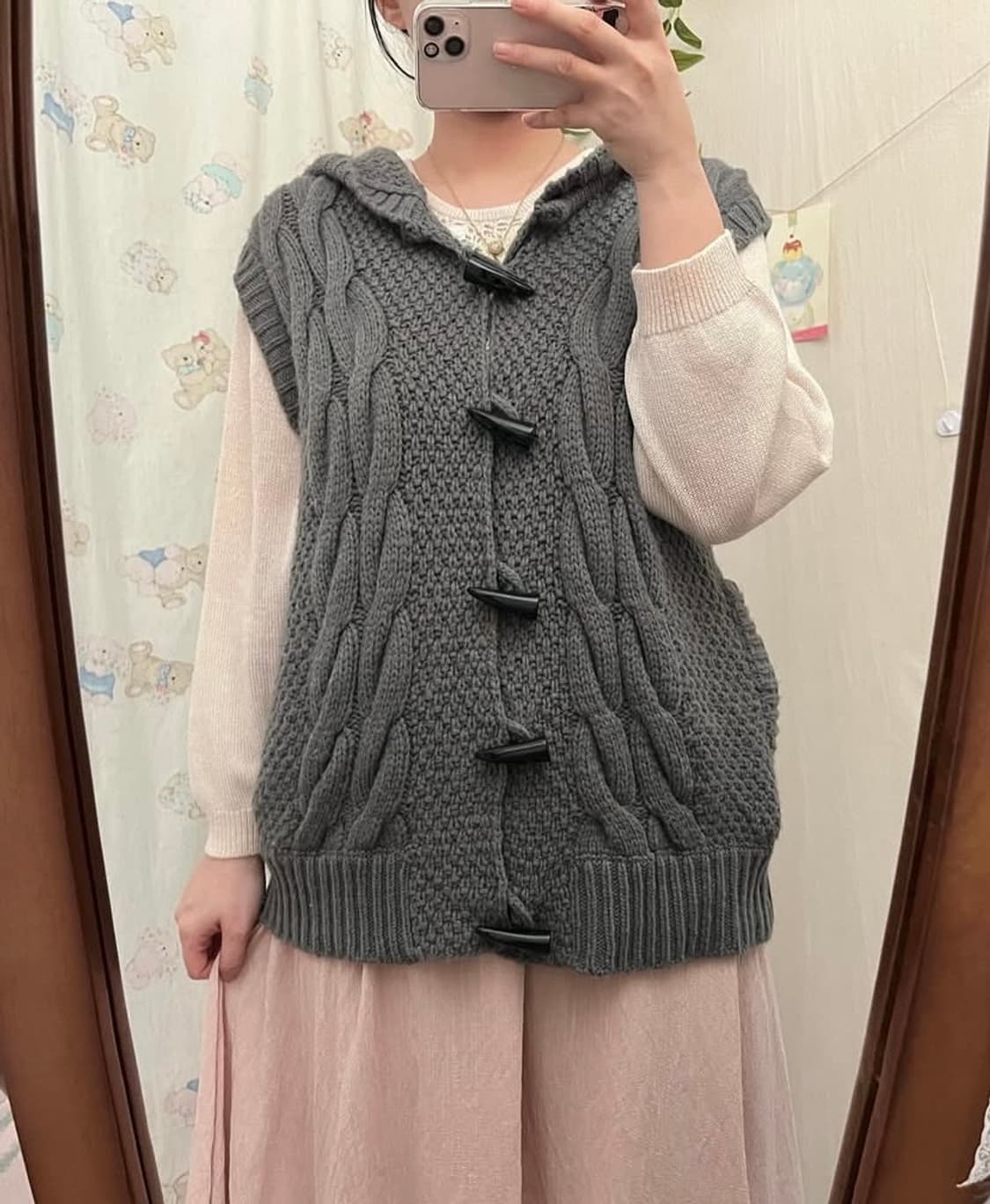 차콜 더플 후드 조끼 상품이미지2