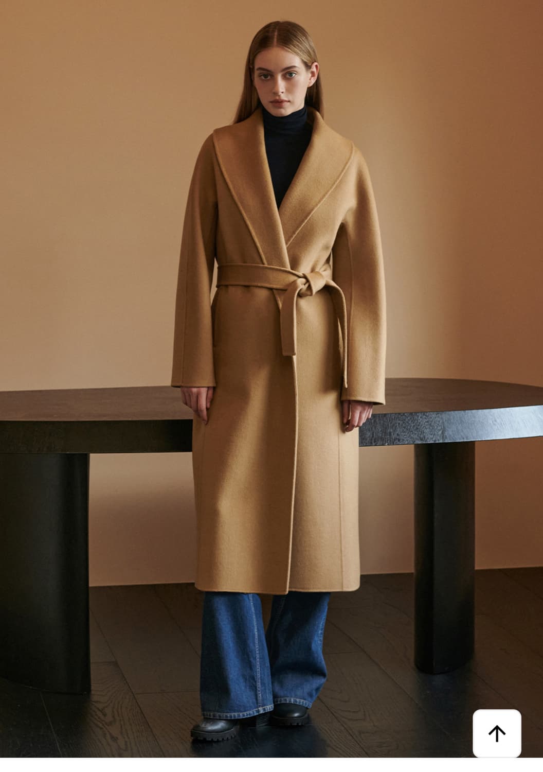 택달린 새상품)히비스커스블룸 핸드메이드 숄 울 캐시미어 코트 카멜  상품이미지3