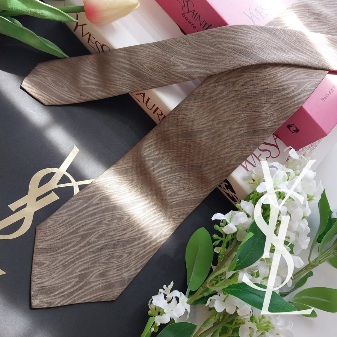 입생로랑 실크 베이지 넥타이 8.4cm A~B등급 K2499
 상품이미지2