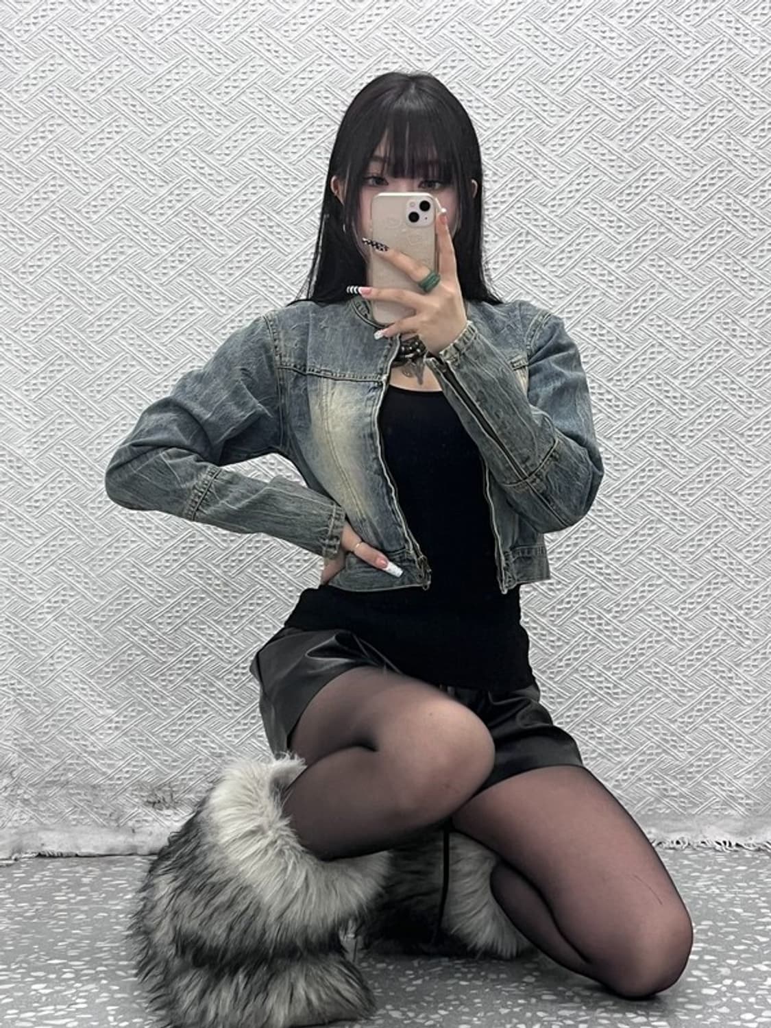 블랙업 빈티지 락시크 핀터걸 워싱 크롭 데님자켓 S C10277 상품이미지1