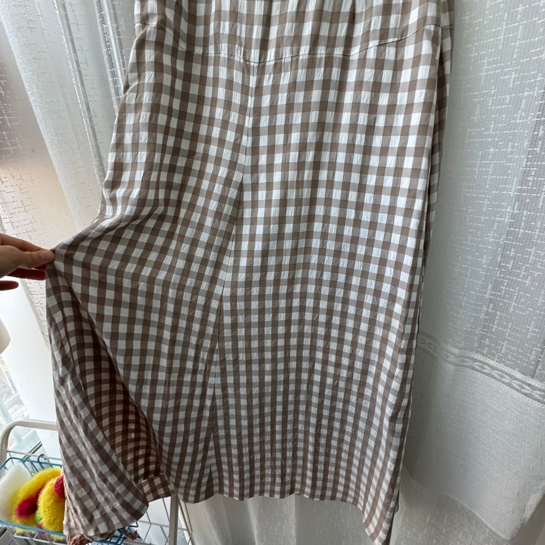 베이지 깅엄체크 롱스커트 프리사이즈 상품이미지7