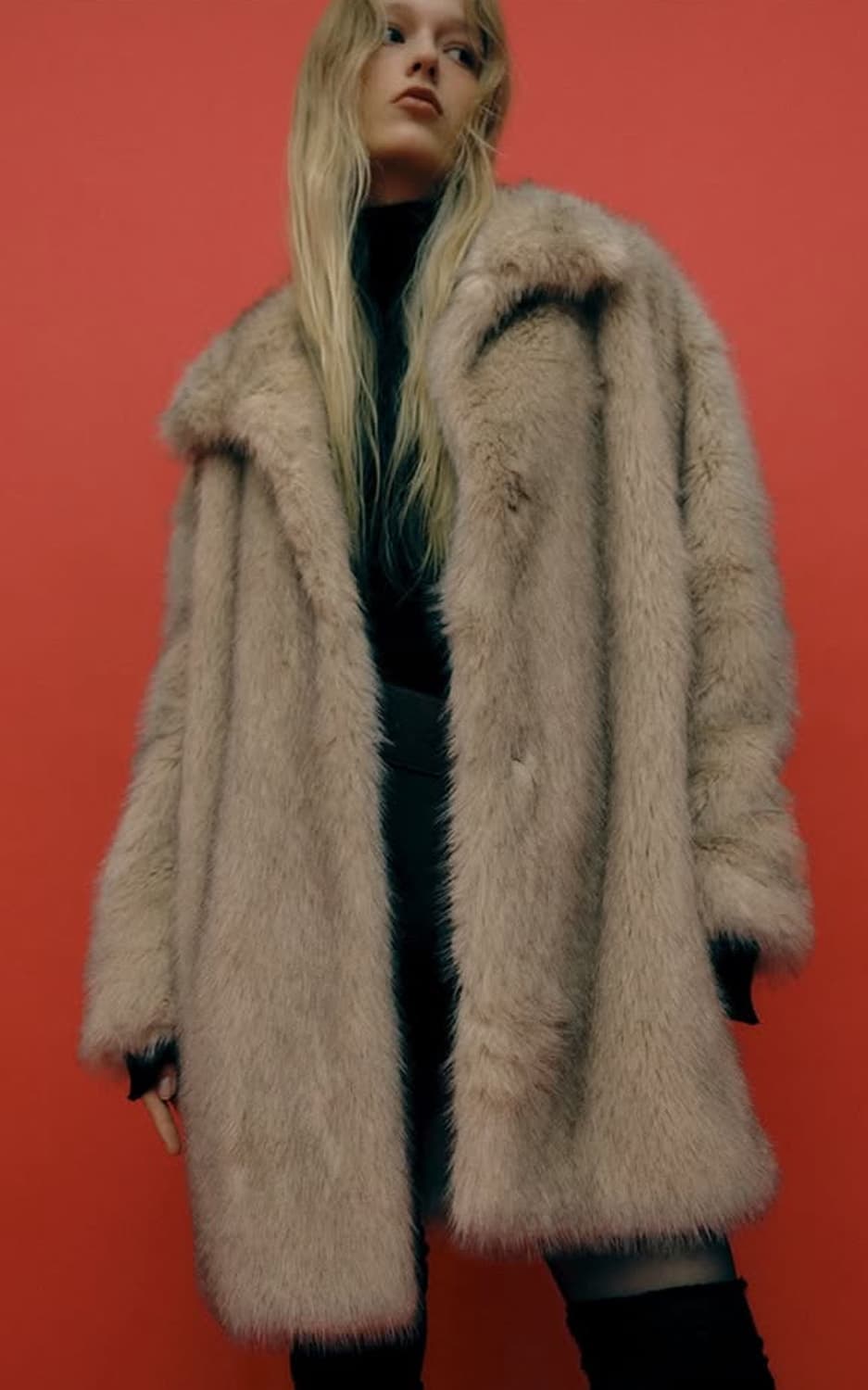 레이브 High neck Soft Fur Jacket in Brown 상품이미지4