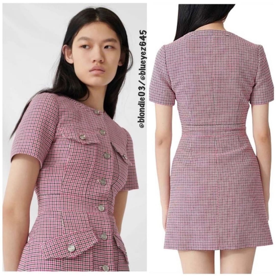 (새상품) 마쥬 하운드투스 패턴 핑크 원피스 34사이즈 상품이미지4