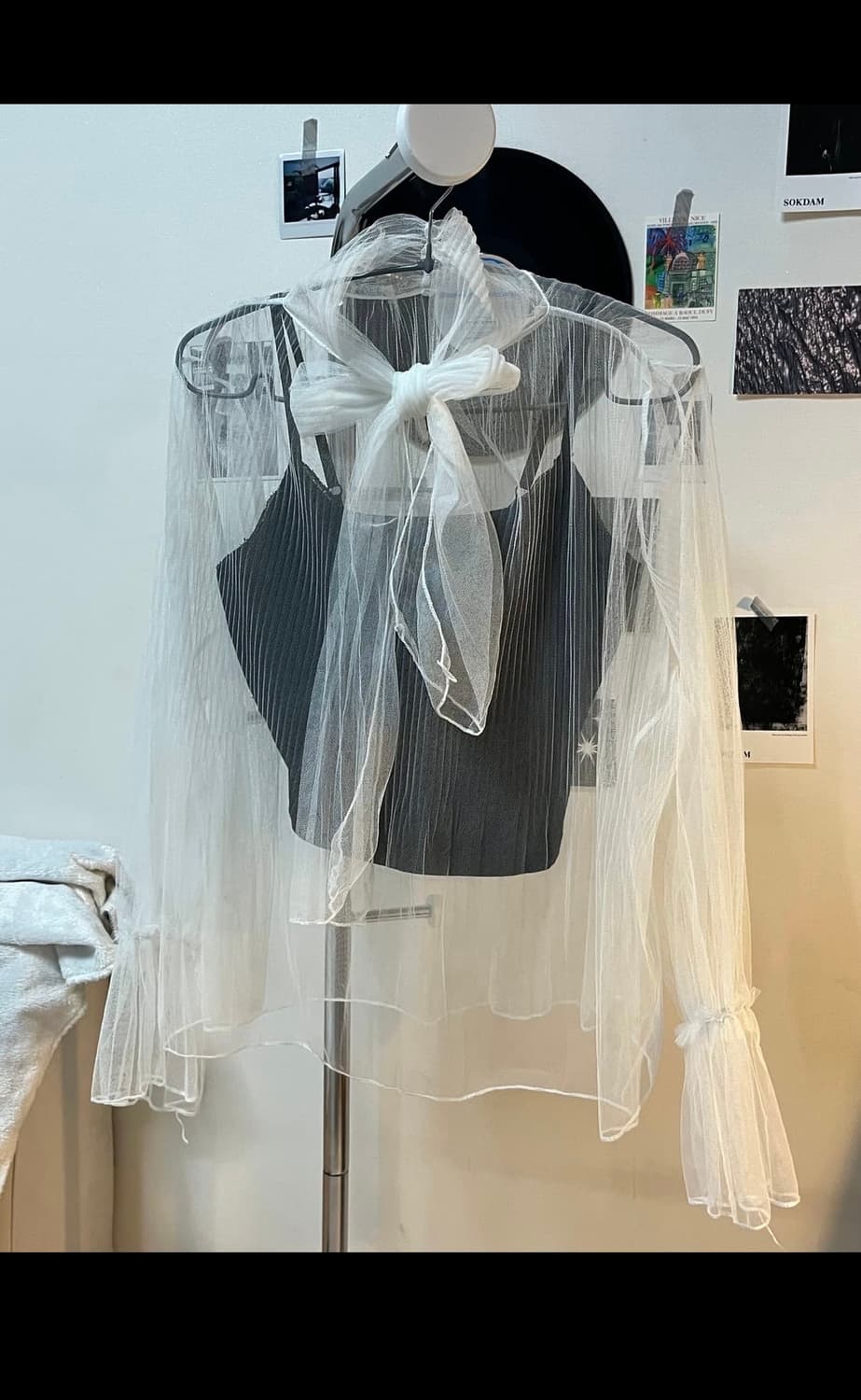 빈티지 리본 스카프 시스루 블라우스 상품이미지3