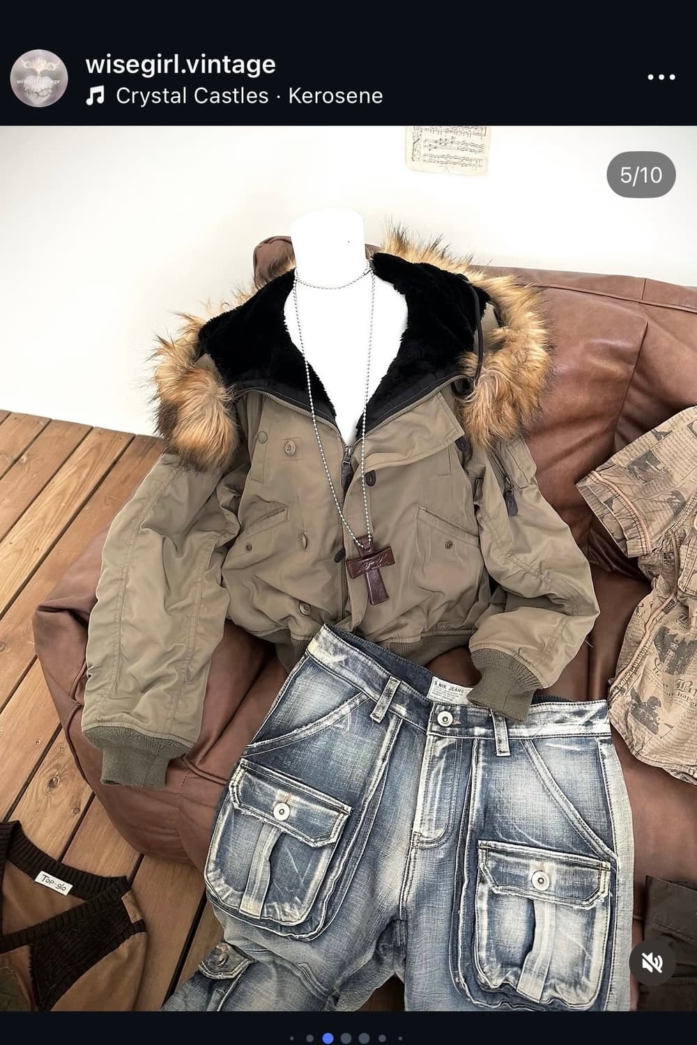 와이즈걸 빈티지 카키 퍼 야상 자켓 상품이미지2
