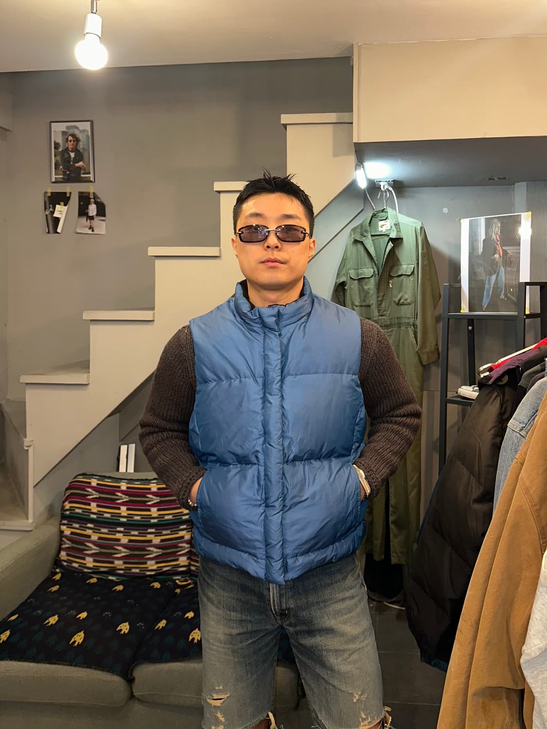 90‘s Gap blue/lining fleece padded vest 상품이미지1