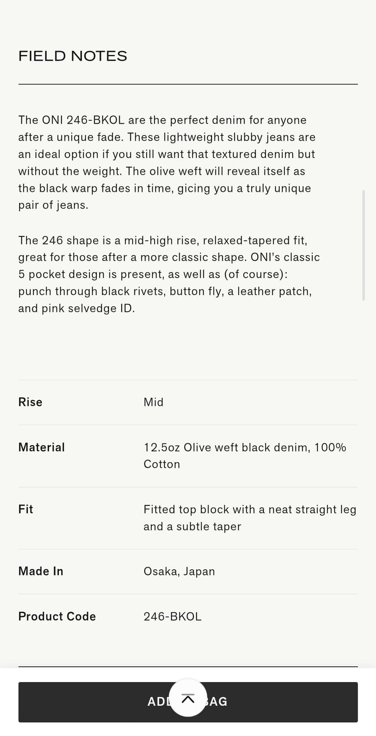 오니 데님 Oni Denim 246 BKOL 38 상품이미지10