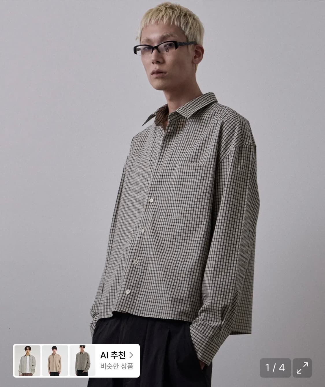 르아브 세그먼트 체크 크롭 긴팔 셔츠 아이보리 상품이미지1
