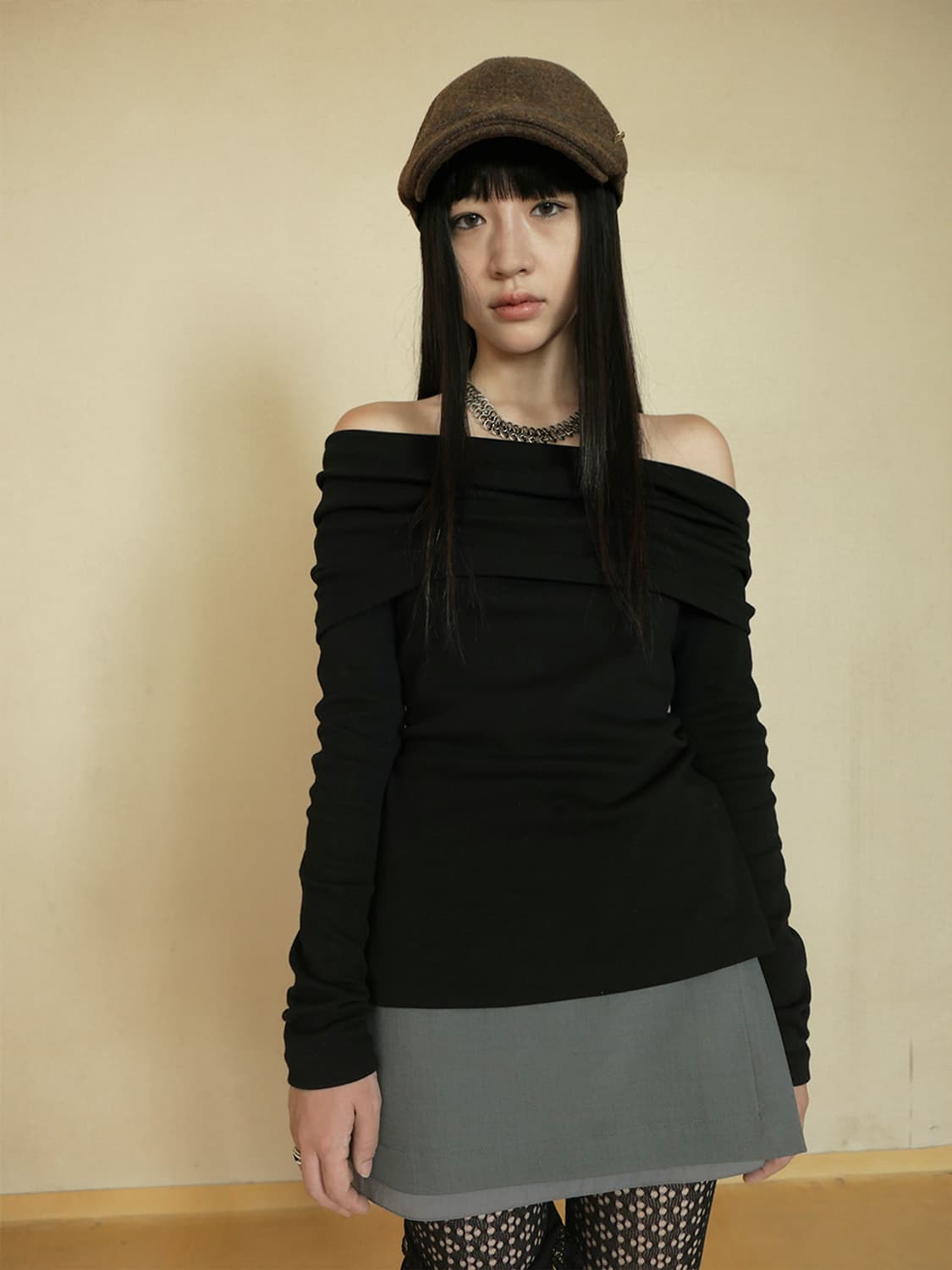 콜로신스 ANTIQUE SLIT MINI SKIRT DARK GRAY 상품이미지3
