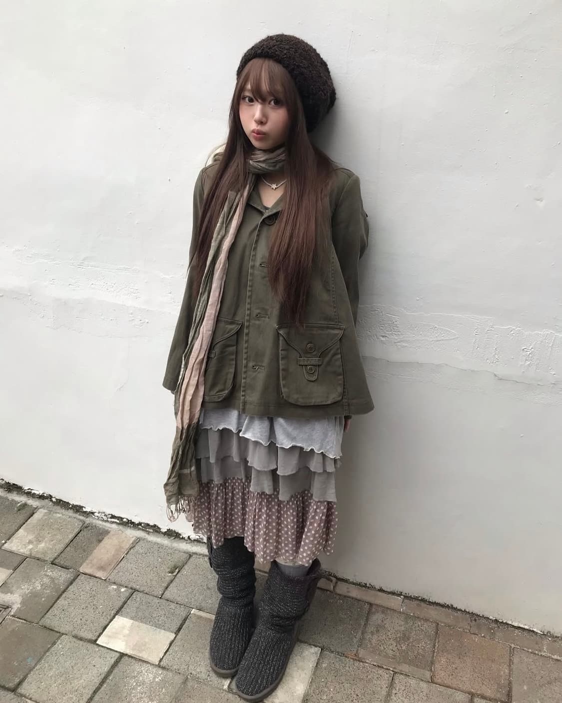 빈티지 모리걸 야상 레이어드 대장 코디 세트 상품이미지1