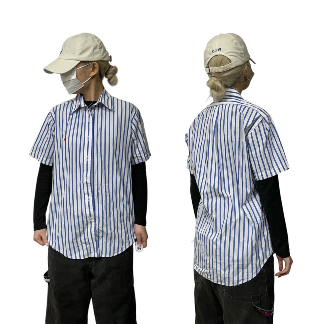 폴로 랄프 로렌 블루 스트라이프 반팔 셔츠 M 상품이미지1