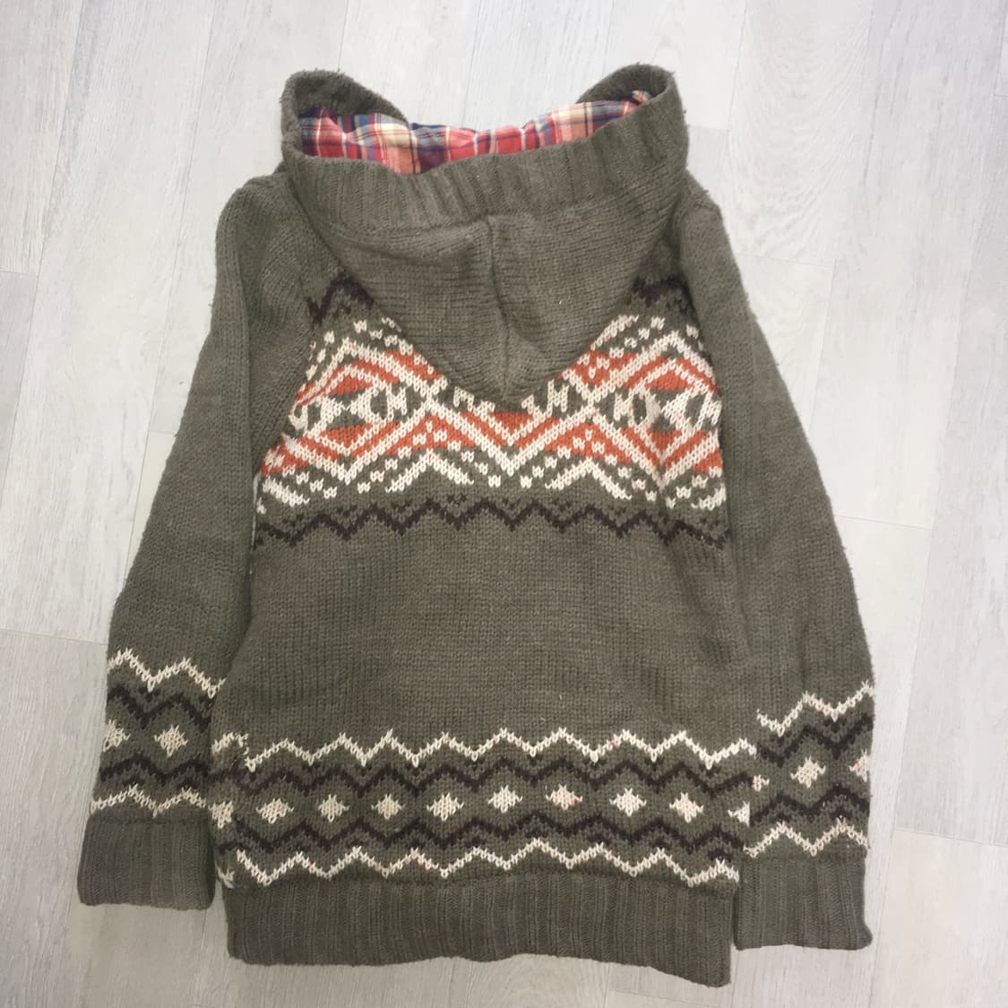 nordic khaki check hood heavy wool cardi 상품이미지6