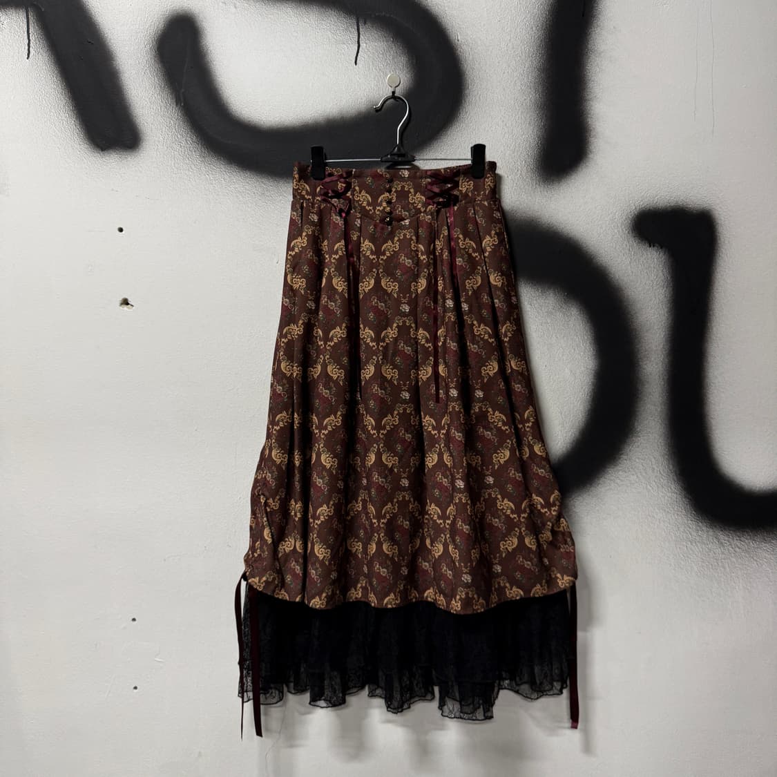 액시즈팜 오리엔탈 에스닉 풀 패턴 리본 , 레이스 업 플레어 롱 스커트 상품이미지1