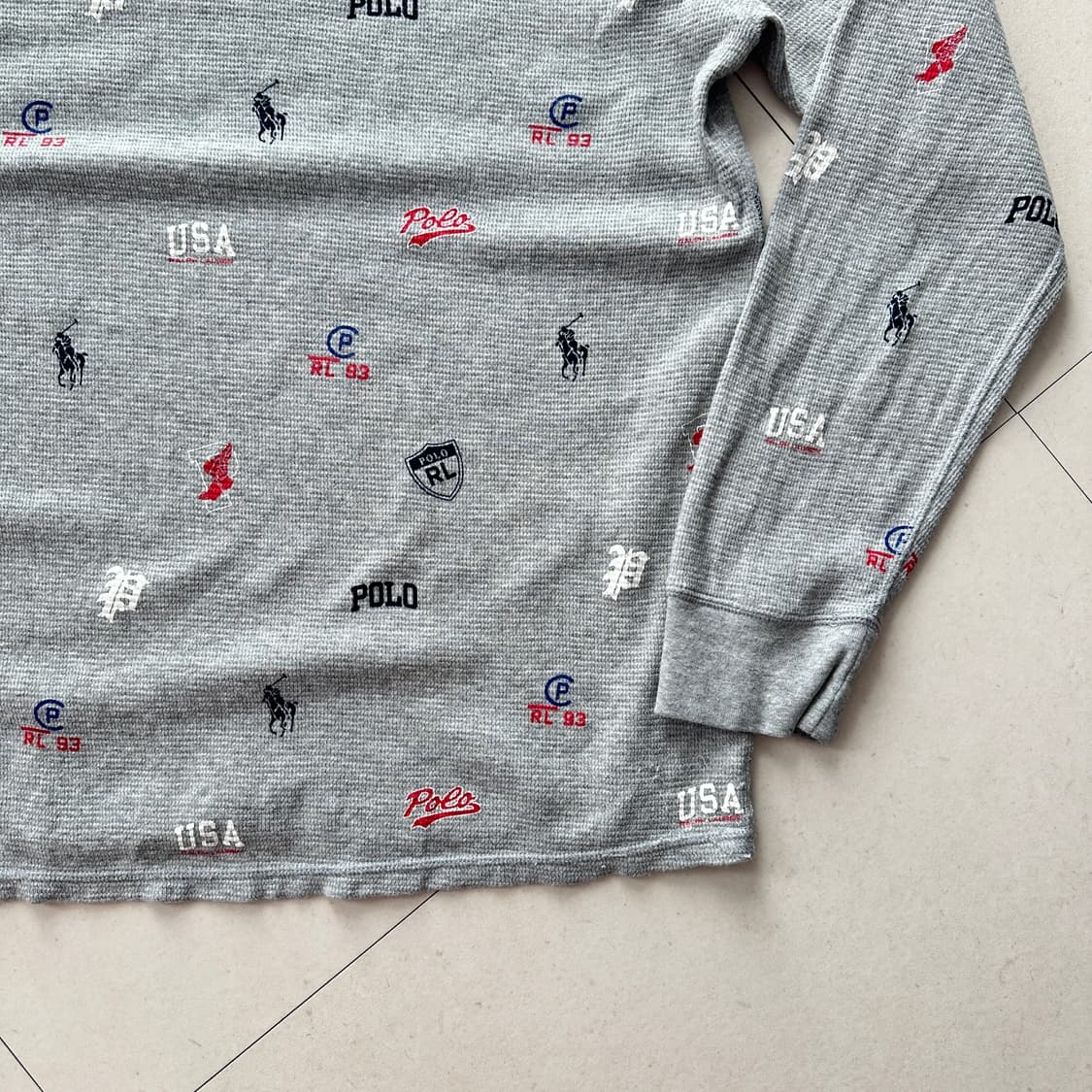 폴로 랄프로렌 올오버 로고 와플 긴팔 티셔츠 L 상품이미지9