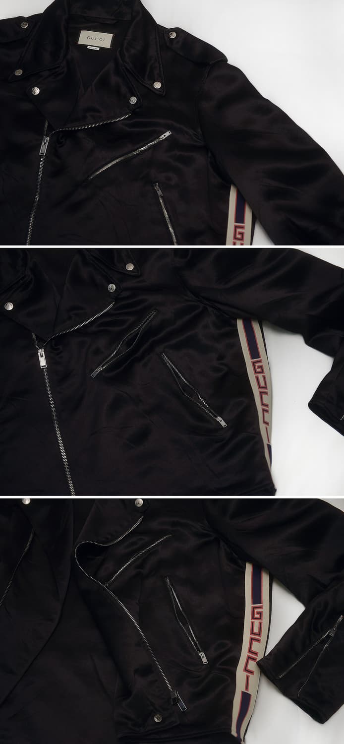 구찌 (GUCCI) 사이드 띠로고 블랙 실크 라이더 자켓 (48 / 10 상품이미지8